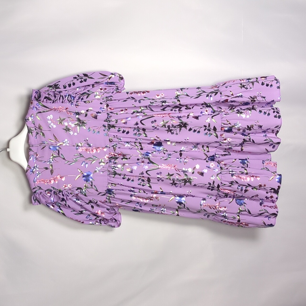 Childrensalon Lavender Floral Chiffon Gown with Puff Sleeves Size 7 - Picture 2 of 14